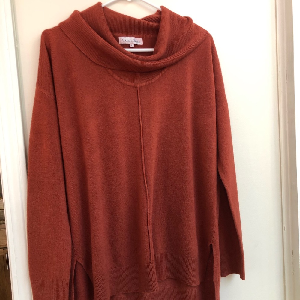 Carol Rose paprika colored cowl neck sweater